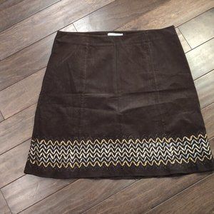 Boden Brown Corduroy Skirt With Ribbon Applique SIZE 18L